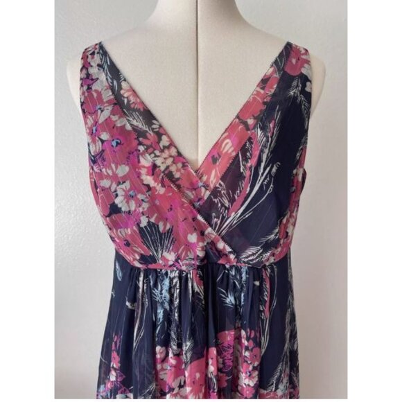 Monsoon Chiffon Maxi Dress Blue Pink Multi US Size 10 - Picture 3 of 5